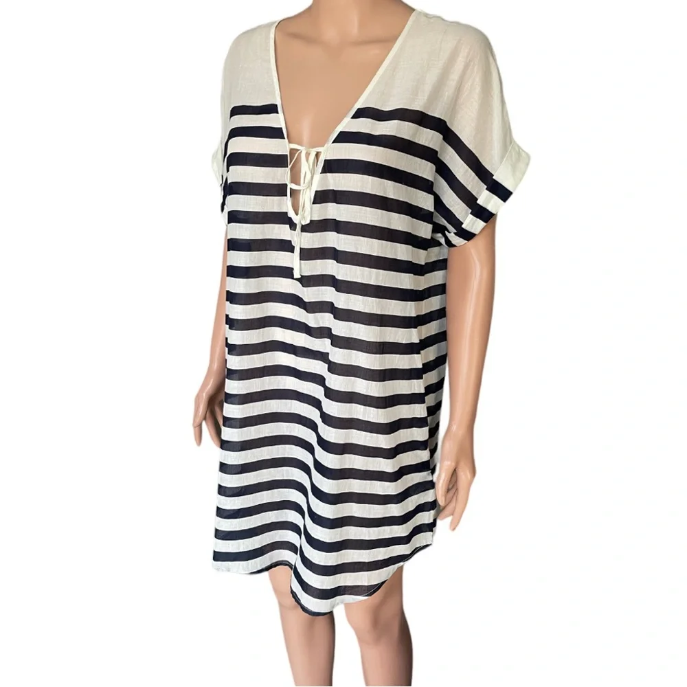 J.Crew Striped Semi Sheer Cotton Tunic Coverup